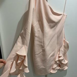 Cinq a sept blush one shoulder dress with ruffle detail
